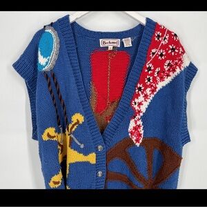 Vintage 90s Blue Knit Vest with Bold Multicolor by Bechamel